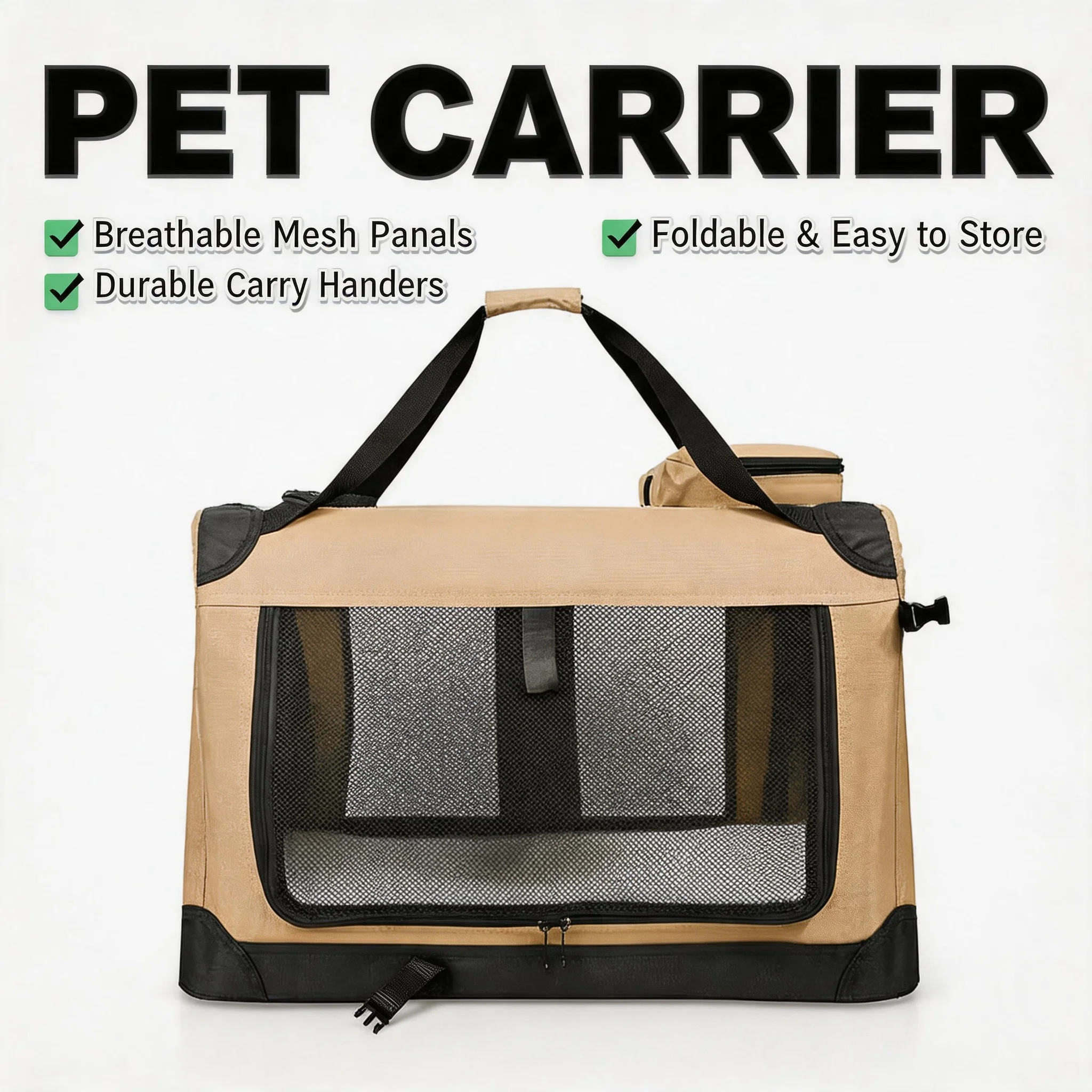 

Multi-Purpose Pet Kennel Soft Dog Crates 3 Door Soft Sided Folding Travel Car Carrier with Straps Mat for Dogs Cats Rabbits