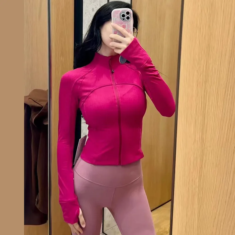 Chaqueta deportiva de manga larga para mujer, traje de Yoga con cremallera, cuello alto, ajustado, Fitness al aire libre, primavera y verano