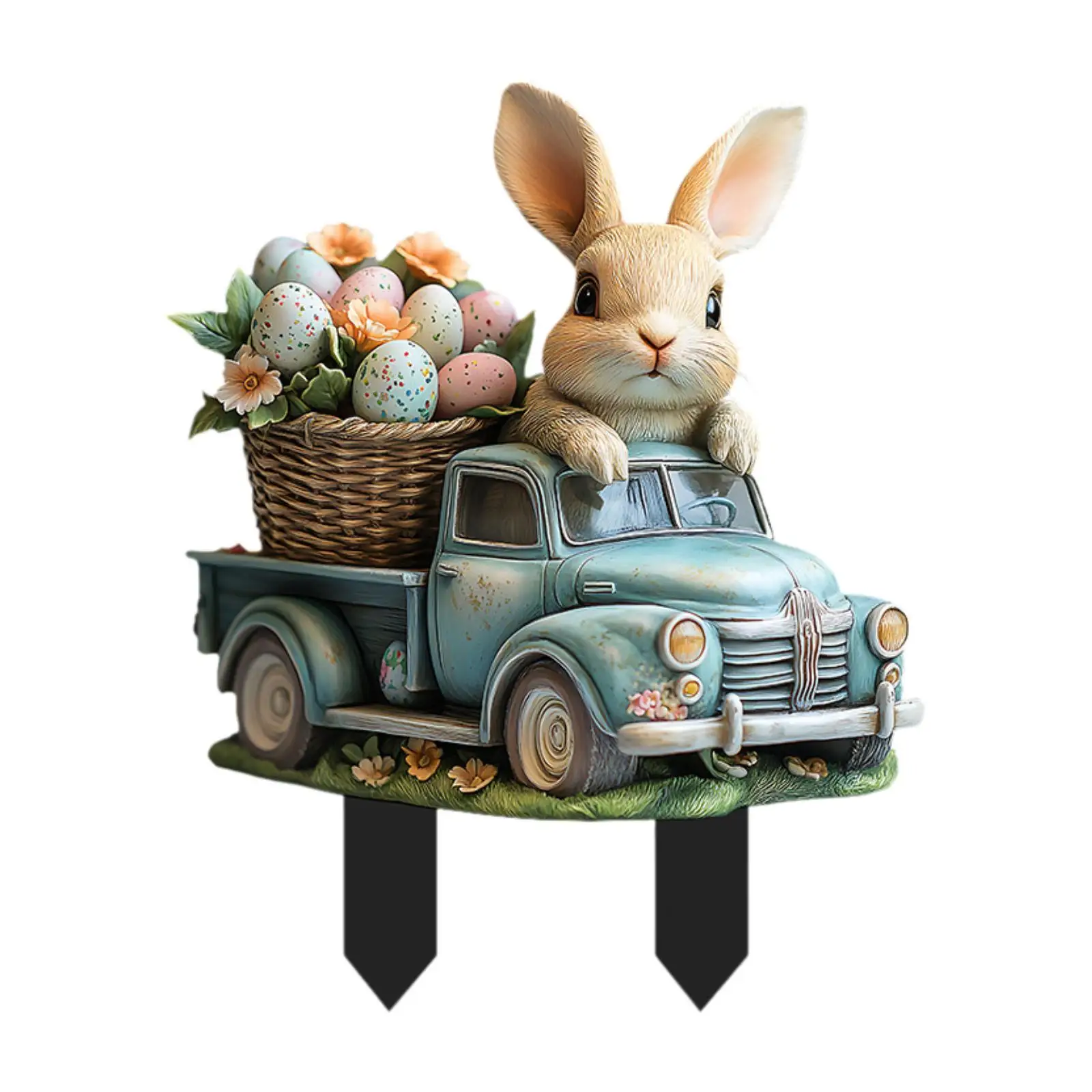 Easter Bunny Stake 2D Flat Yard Ornament Waterproof Lawn Decoration Acrylic Easter Decor for Sidewalk Backyard Outside Home Lawn