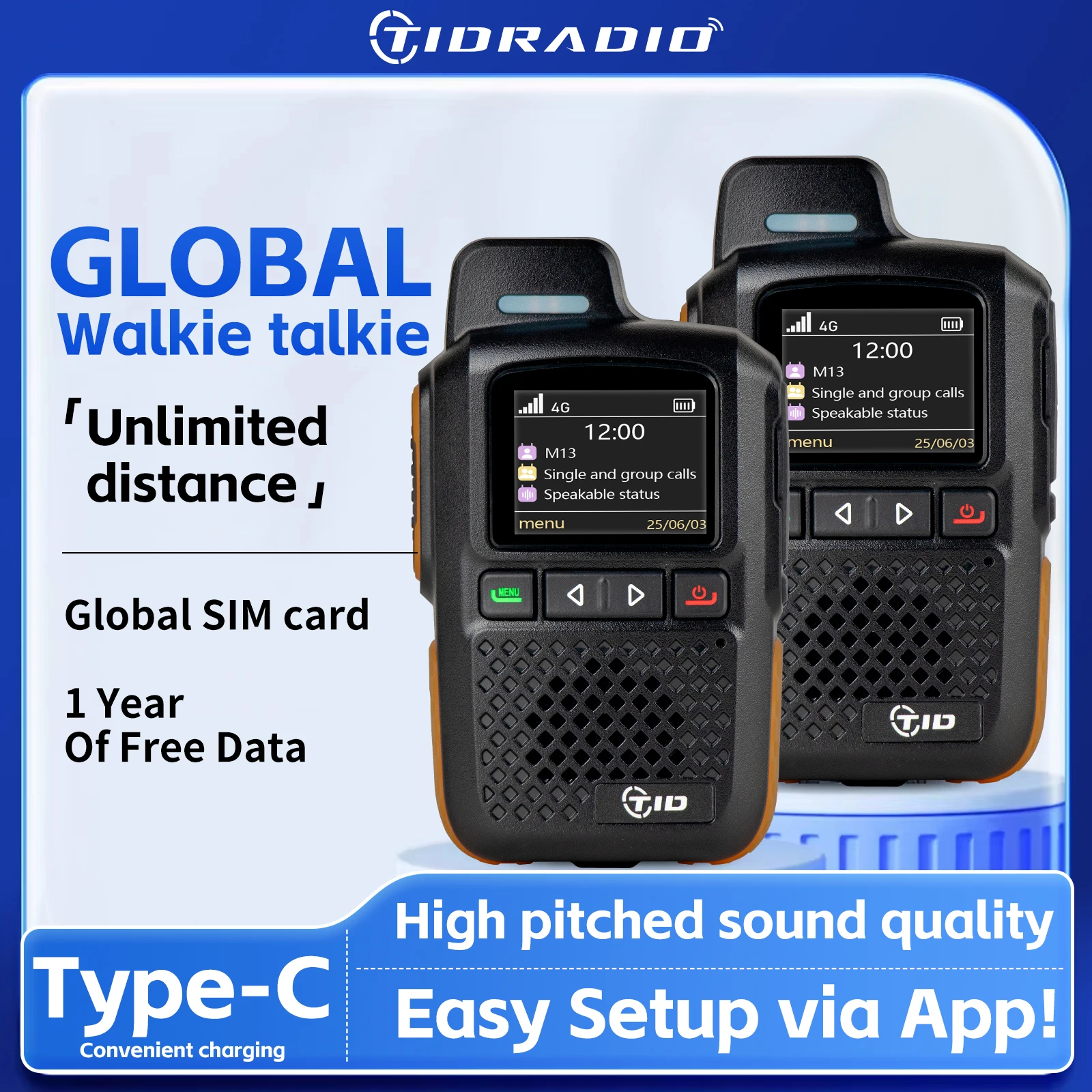 

TIDRADIO TD-M13 Global Radio 5000KM Long-lasting 3000mAh Battery Global SIM Card Walkie-talkie for Construction Hiking Standby