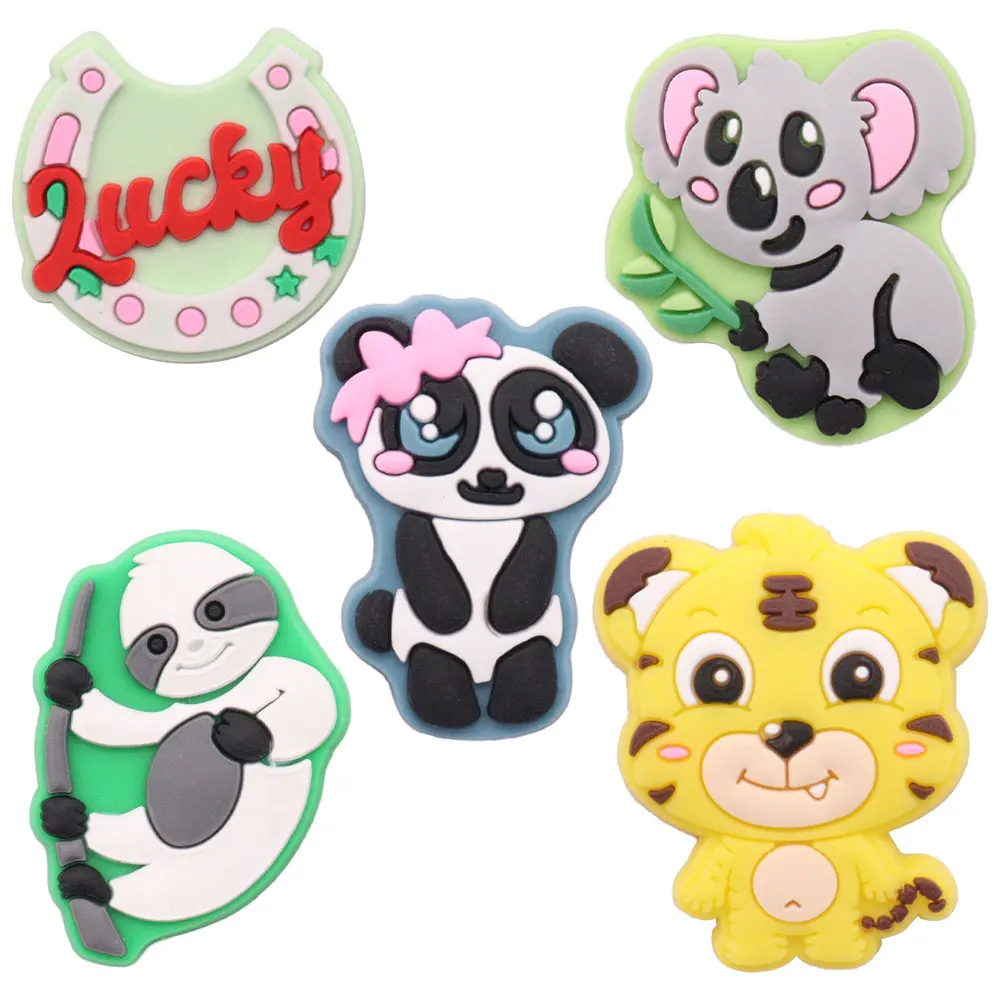 5pcs/Set PVC Cute Cartoon Animal Kawaii Panda Koala Tiger Lucky Buckle Clog Charms Garden Shoes Button Decorations Kid Gift