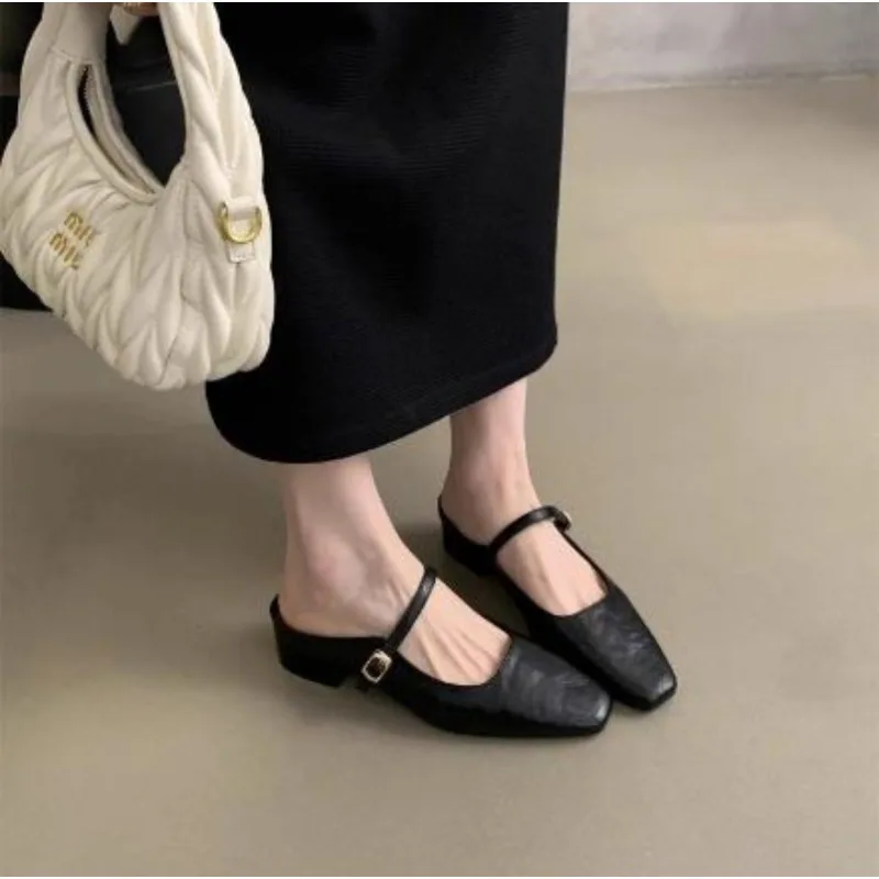 New Style Fashionable Designer Summers Mules Slippers Women's Fashion Low Heel Shoes Ladies Elegant Party Dress Slides Sandalos
