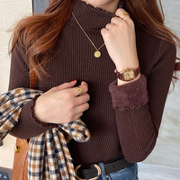 ITOOLIN Winter Women Ruffles Mock Neck Sweater Thicken Fleece Warm Thermal Pullover Autumn For Women Cashmere Sweater