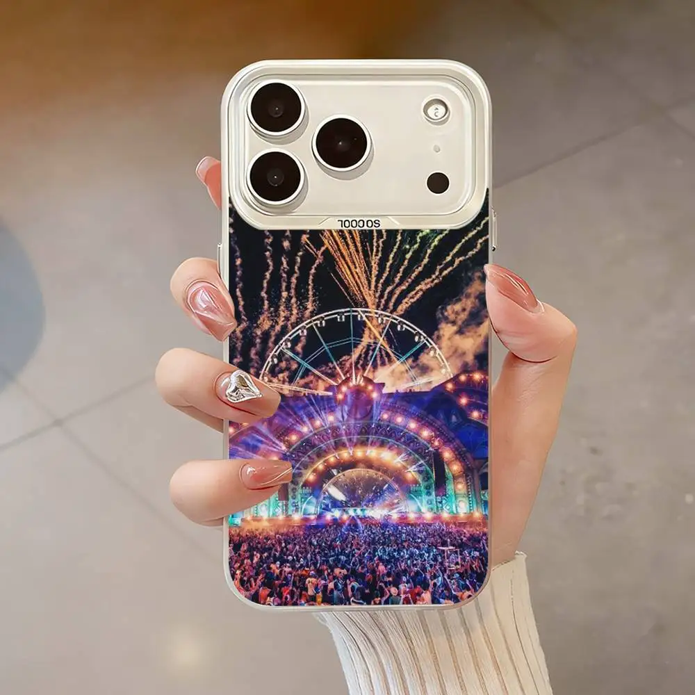 Coque de téléphone musicale Festival t-tomorrowland, pour iPhone 17,16,13,12,X,11,15,14,Pro,Max,Plus,SE4,Air,Mini blanc IMD HD mat