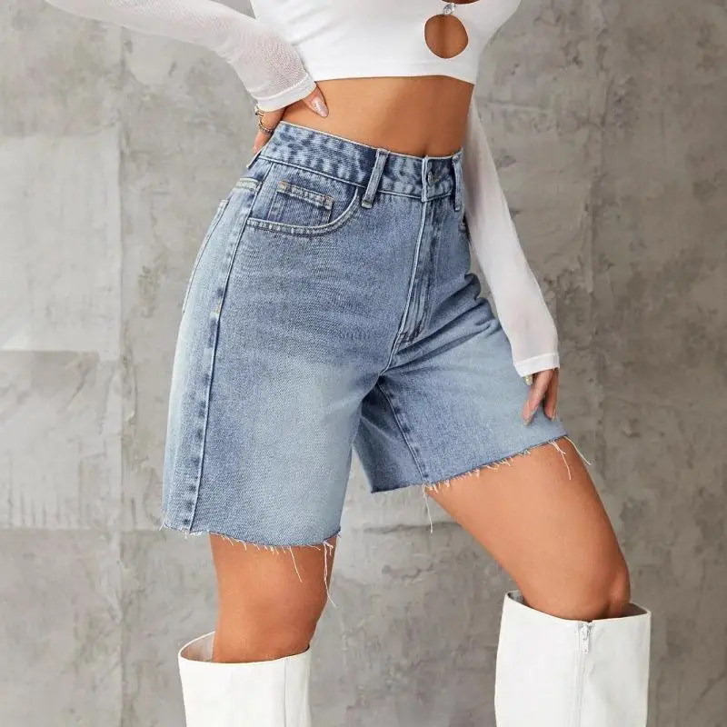Fashionable High-Waisted Women's Denim Shorts Five-Quarter Length Casual Leisure Cross-Border Summer Clothing High Waist
