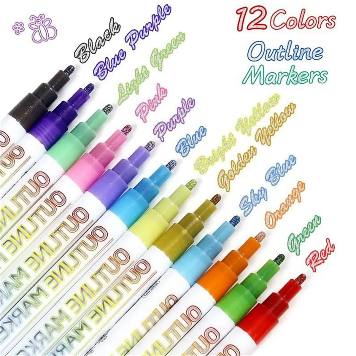 Metallic Shimmer Outline Paint Markers, canetas Signature, 20 cores