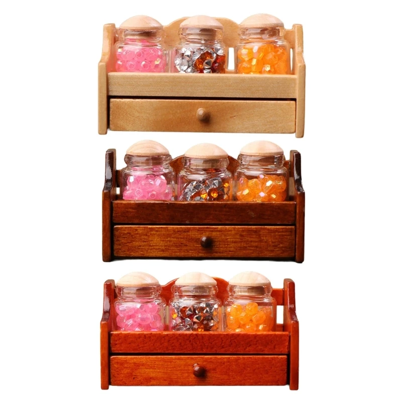 رف جرة توابل خشبي بتصميم عتيق لبيوت الدمى والأثاث بمقياس 1/12 بتصميم نموذج مصغر 15UB #1