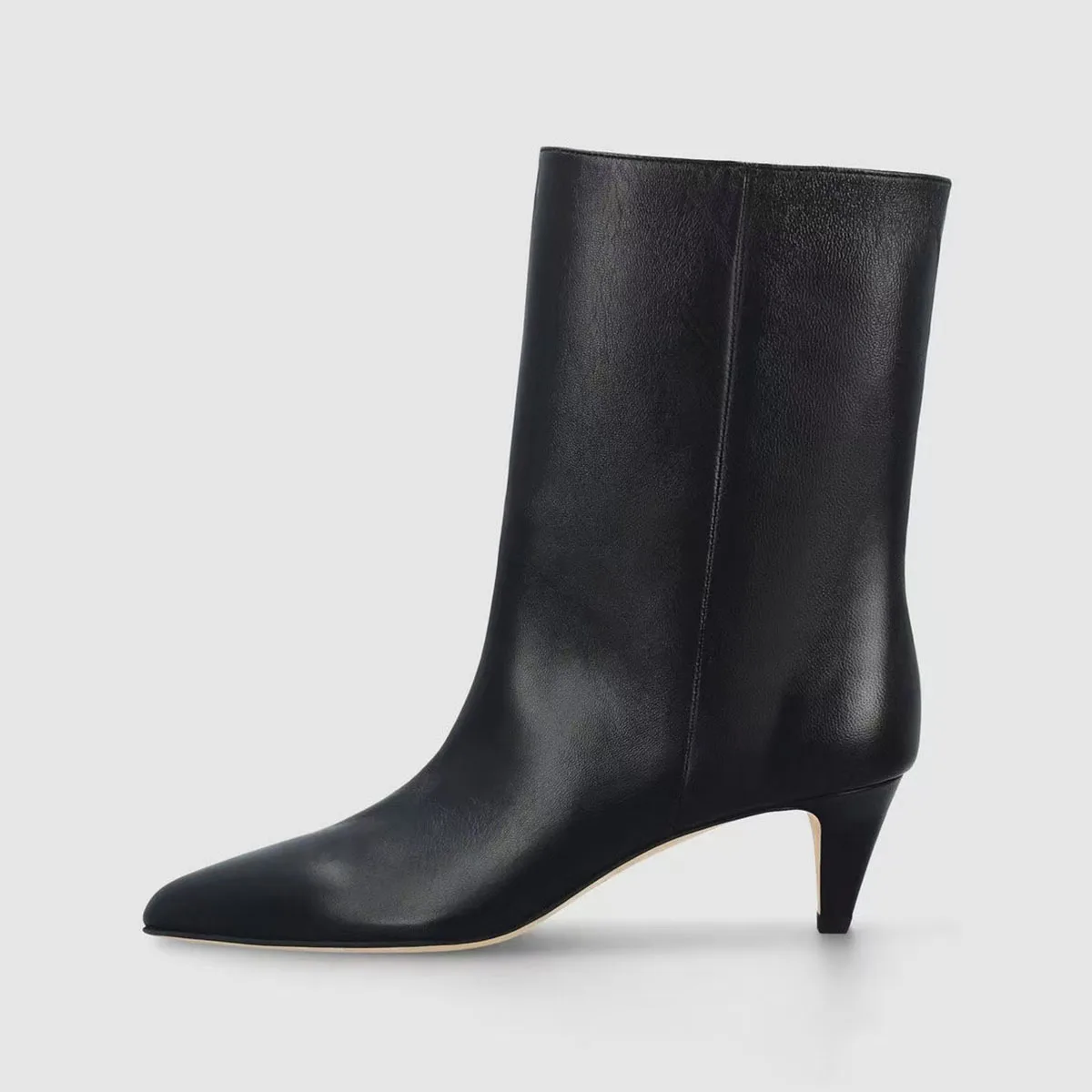 Arden Furtado Autumn Black PU Short boots Pointed toe Slip-on Chunky heels Modern boots simple style large size Women's Boots