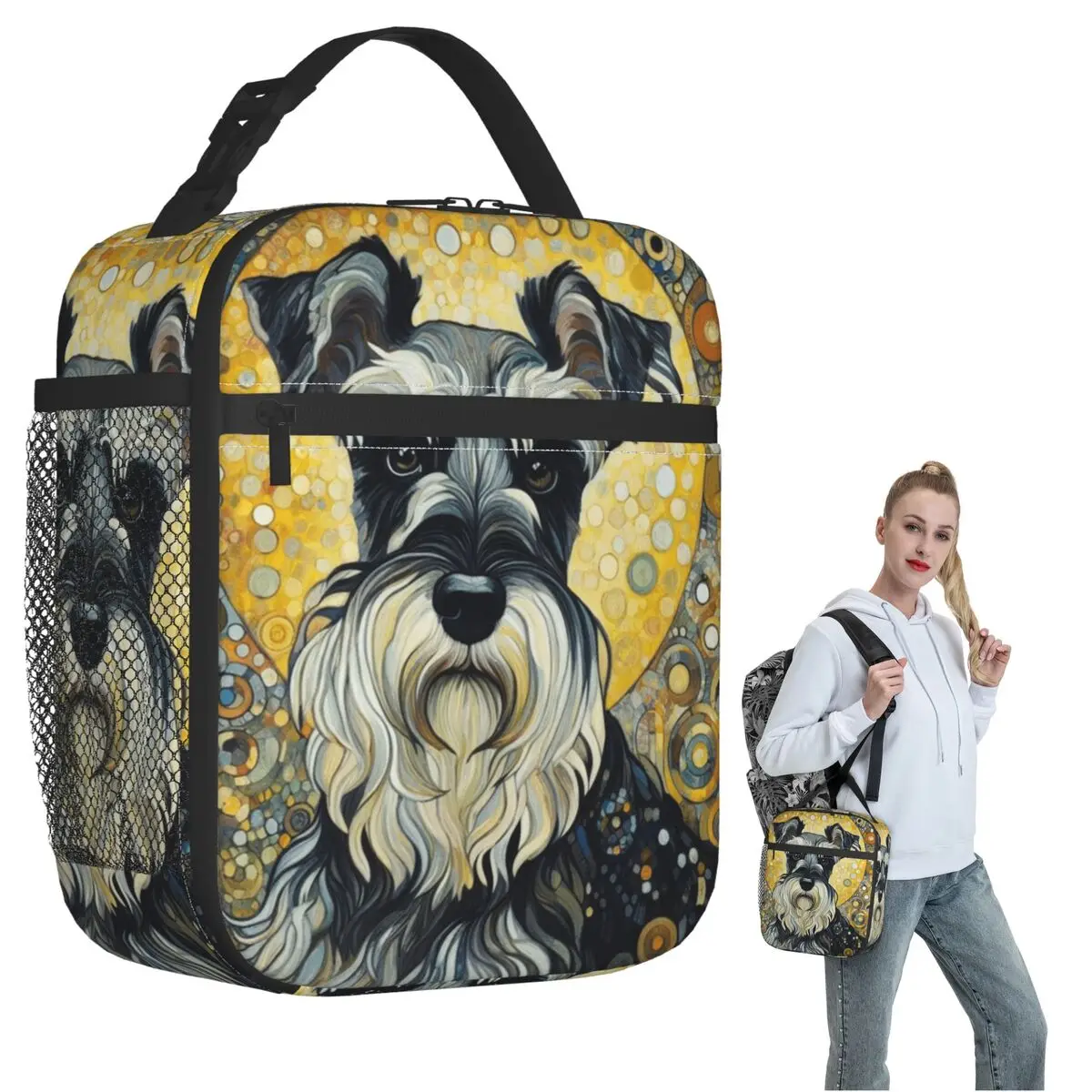 Modern Art Style Schnauzer Insulated Lunch Bag for Women Children Portable Food Boxes Thermal Lunch Box Tote