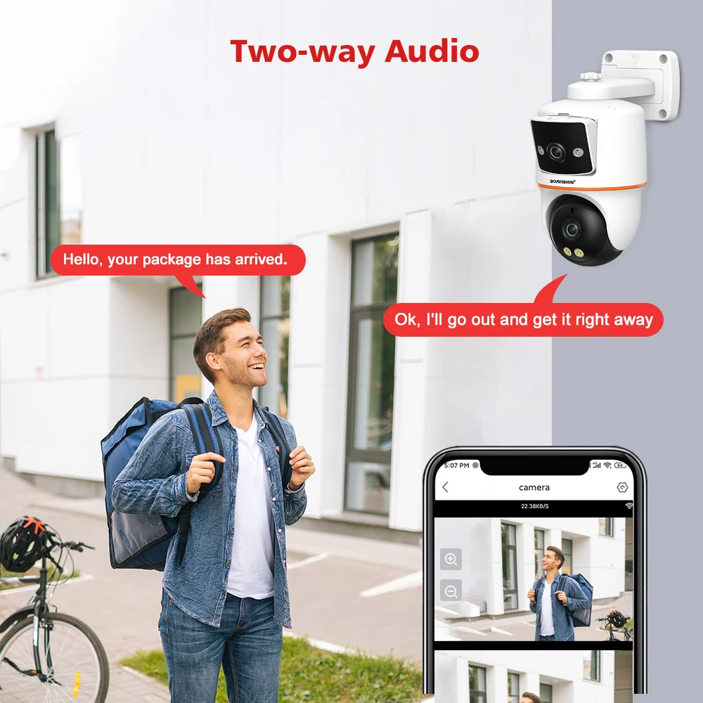 4MP Wifi Surveillance Cam Outdoor Dual-Lens Dual-Screen PTZ AI Human Detection Auto Tracking Two Way Audio Security Cam