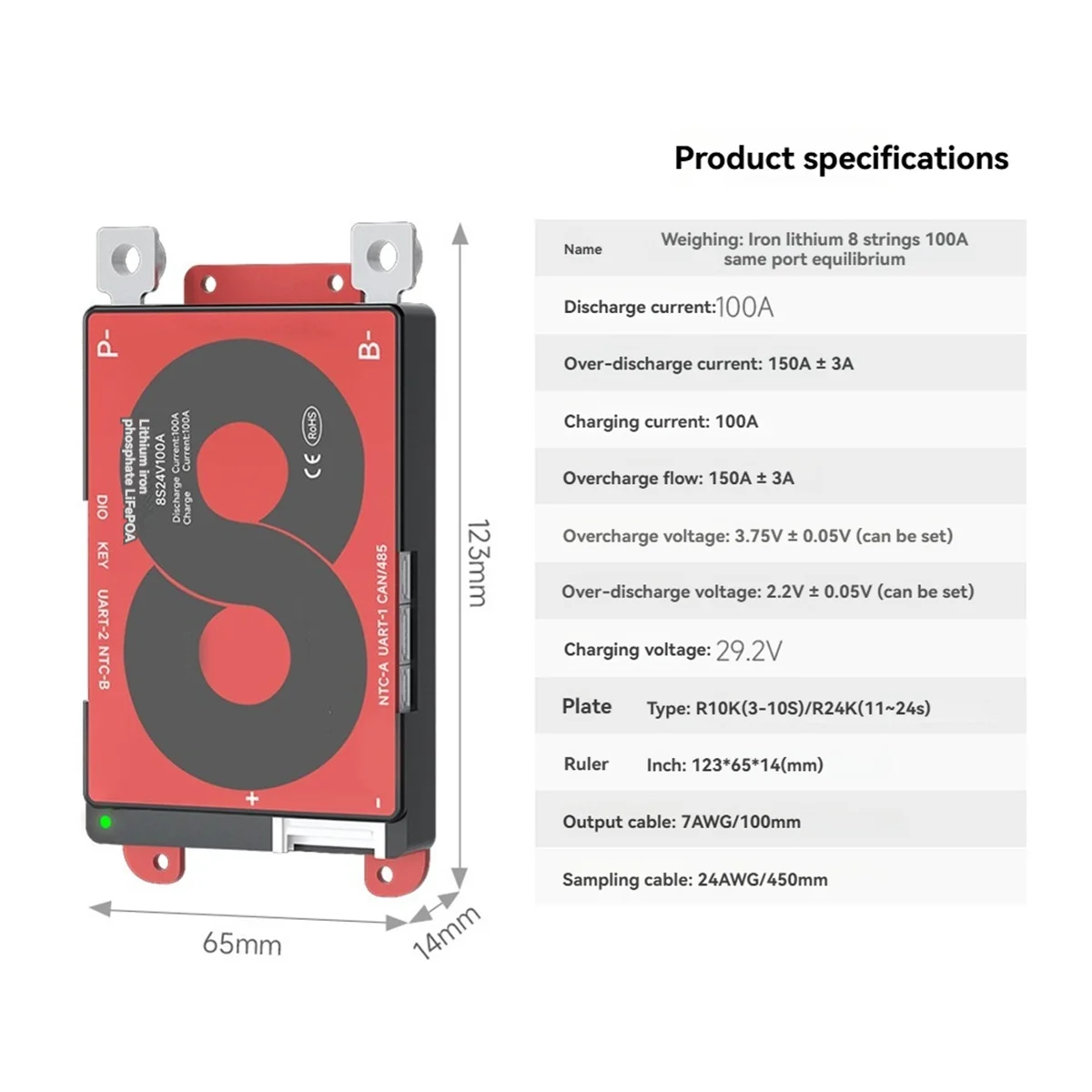 Smart 8S 24V 100A with WiFi Module and CAN 485 Communication Protection Board for LifePO4 Lithium Battery Pack