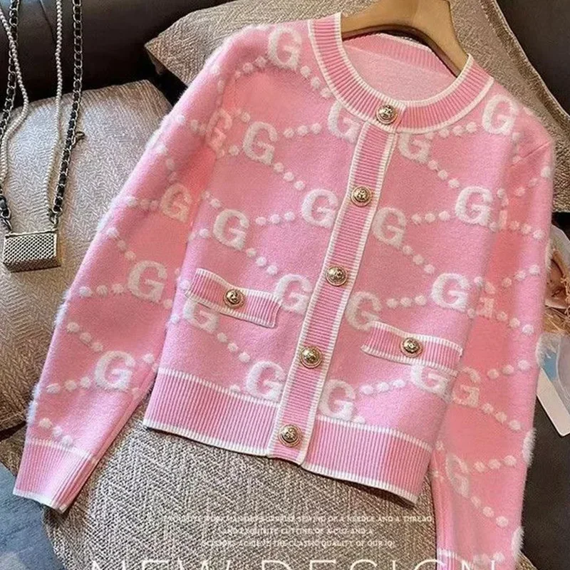 O-neck Sweater Femme Fashion Letter Patchwork Knitting Cardigan Fashionable Coat Top Tee Women's Autumn Winter Sweet Buttons