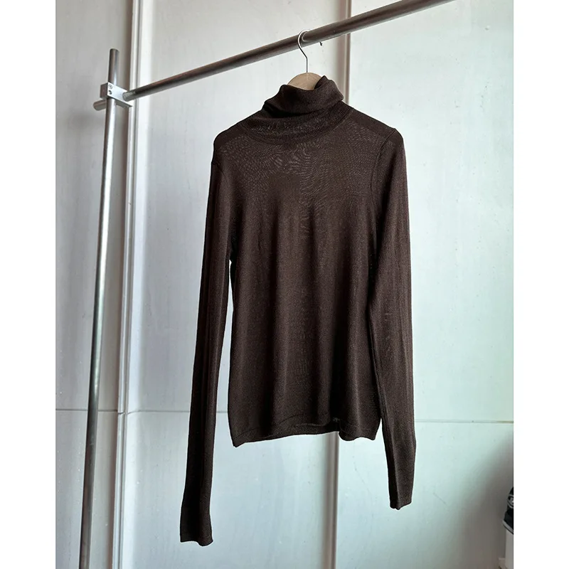 Solid Color Wool Knitted Bottoming Sweat Shirt for Wome High Collar Slim Fit Lady Pullover With Long Sleeve Top Niche