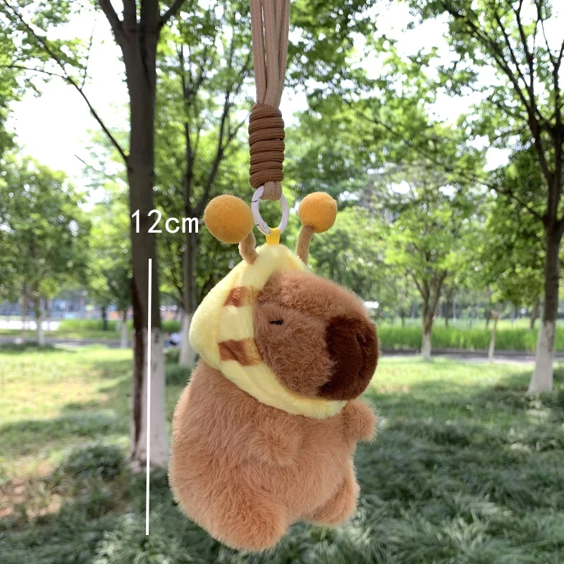 Süße Biene Capybara Plüschtier Kawaii Tiere Flauschige Capibara Schlüsselanhänger Weiche gefüllte Biene Rucksack Tentakel Hut Anhänger Geburtstagsgeschenk