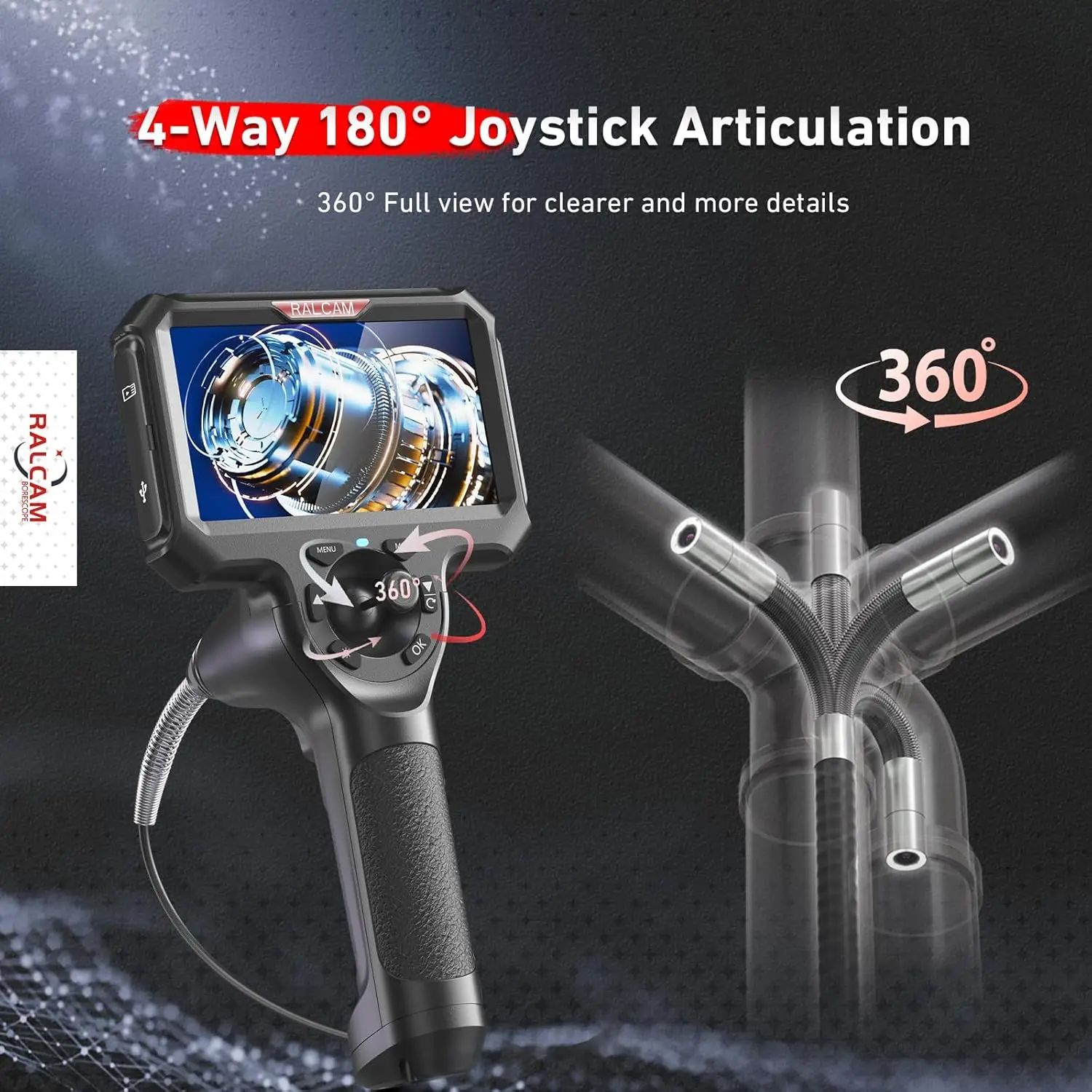 Ralcam 360° Joystick Articulating Borescope 6.2mm 4 Ways IPS Automotive эндоскоп Inspection Camera with 6 Adjustable LED
