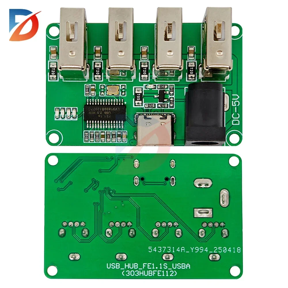 USB2.0 HUB Module 1 to 4 Hub Module DC5V PH2.0 FE1.1S Chip 4-Way USB Indicator Light 480Mbps for Card Reader, USB Flash Drive