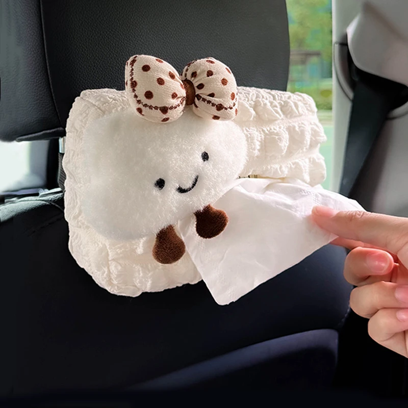 Cute Cartoon Panda Doll Car Tissue Box Hanging Napkin Holder for Car Back Seat Headrest Armrest Paper Organizer Storage Bag