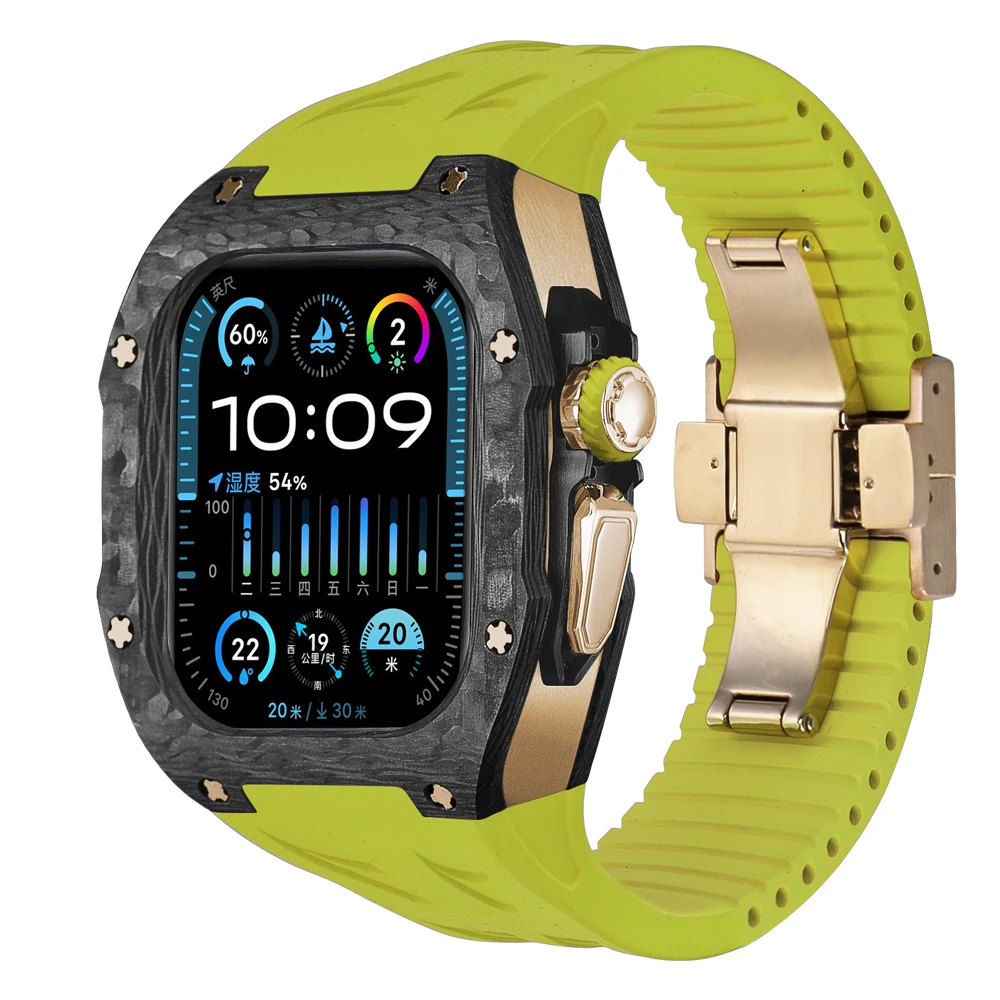 Mod Kit For Apple Watch Ultra 2 Case Customization High Quality Conversion Protect Carbon Fiber Case for iWatch Ultra 49mm  Gold