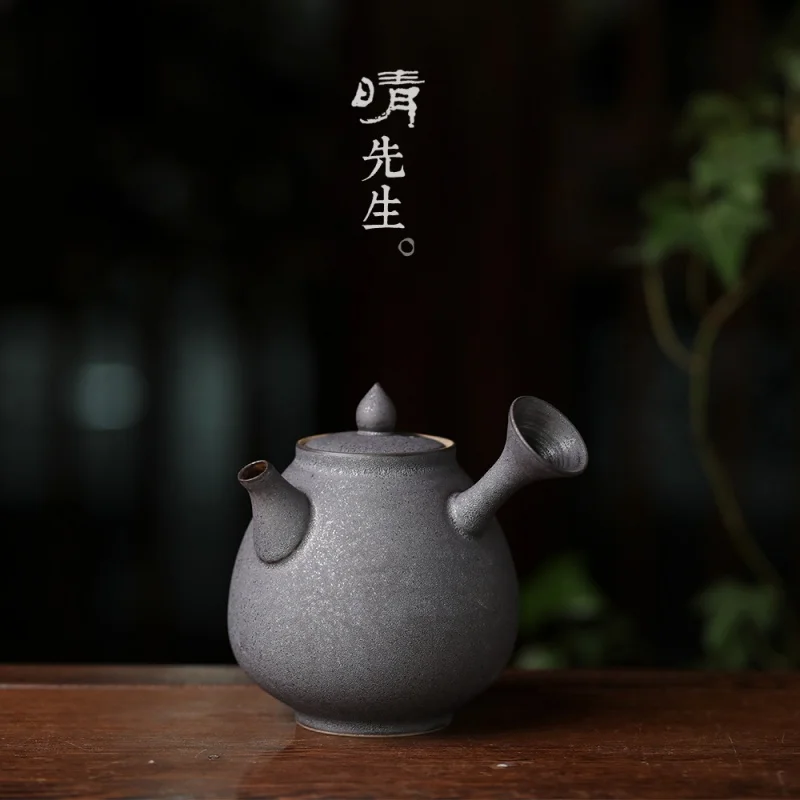 ★Japanese Smooth Burning Handmade Cinnabar Sand Side Handle Pot Urgent Teapot Seven-Hole Pot Kombucha Teapot Tea Set Ceramic