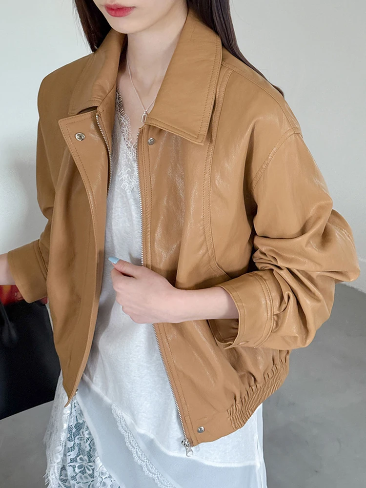 YERMORA Coffee PU Leather Zipper Casual Jacket For Women Lapel Long Sleeve Loose New Coat Fashion Tide Sprirng Autumn 2026