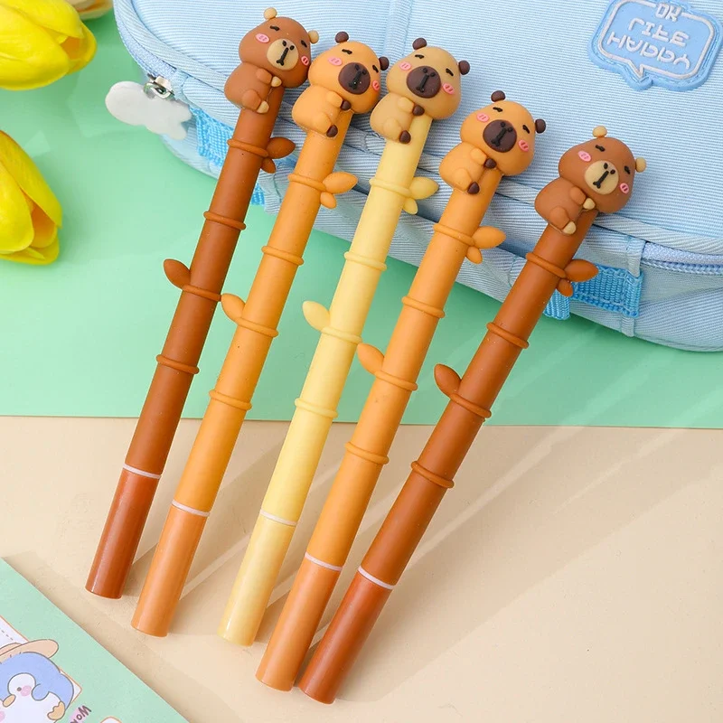 4PCS Wholesale creative cute animal kapibara bamboo neutral pen student soft glue capybara cute learning stationery high value