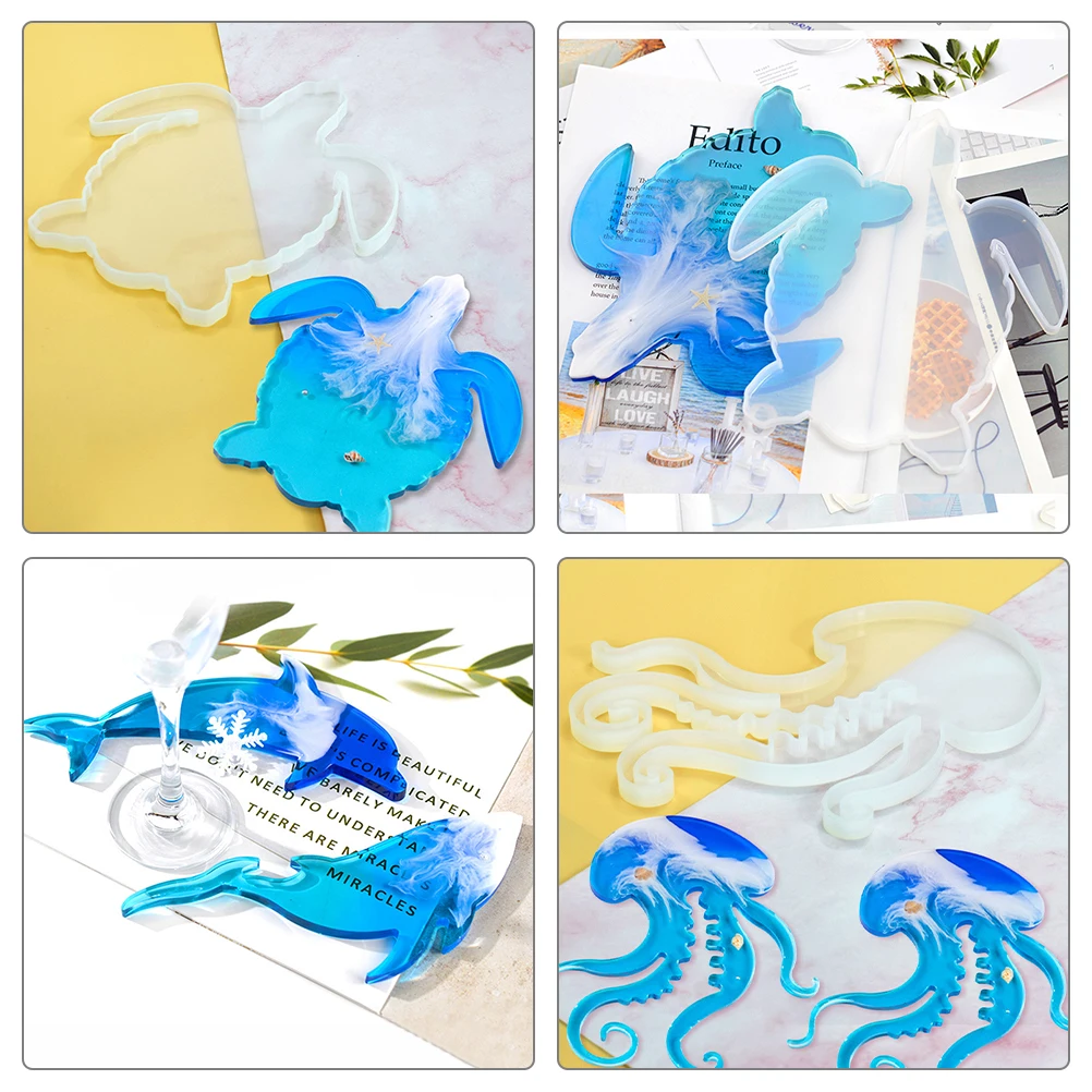 3 قطعة قوالب صب السيليكون قابلة لإعادة الاستخدام المحيط الحيوان قالب الايبوكسي لتقوم بها بنفسك الحرفية الراتنج مرنة دائم للمنزل مكتب هدية Diy بها بنفسك سيليكون