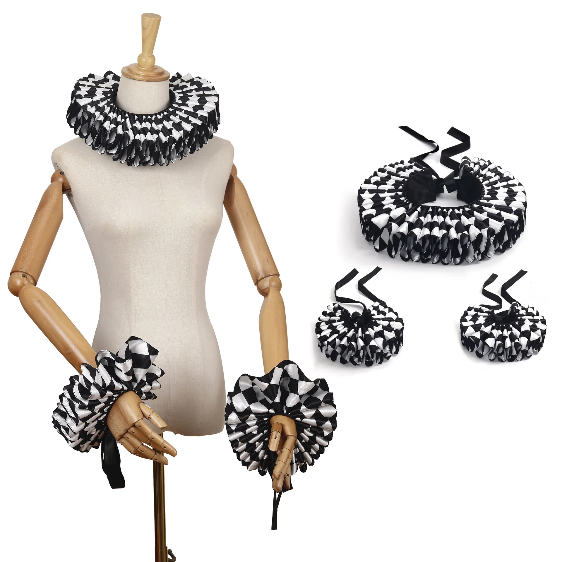 Heavy Craft Ruffle Collar Set Halloween Unisex Neck Scarf Wristband Fake Collar Party Prop