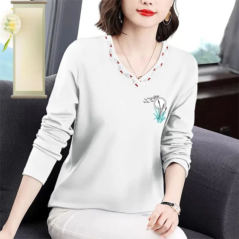 Spring Autumn Long Sleeve Pullover Women\'s Clothing Plant&Flowers Printing Crew Neck T-shirt Casual Comfortable All-match Tops