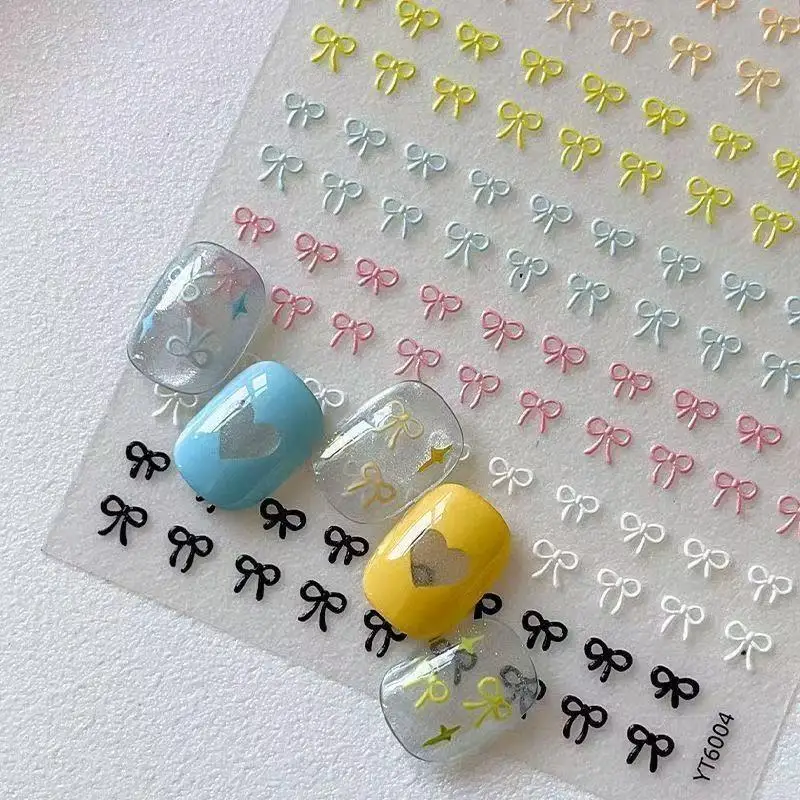 3D Mini Bow Nail Art Stickers 2Pcs Self Adhesive Multicolor Fashion Designs for Daily Party Nail Decoration