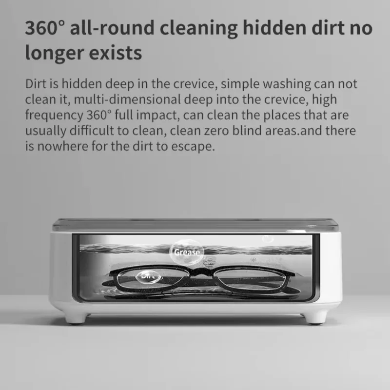 48000Hz High Frequency Ultrasonic Cleaner Denture Braces Watches Jewelry One-Touch Control 360° All-round Efficient Cleanere