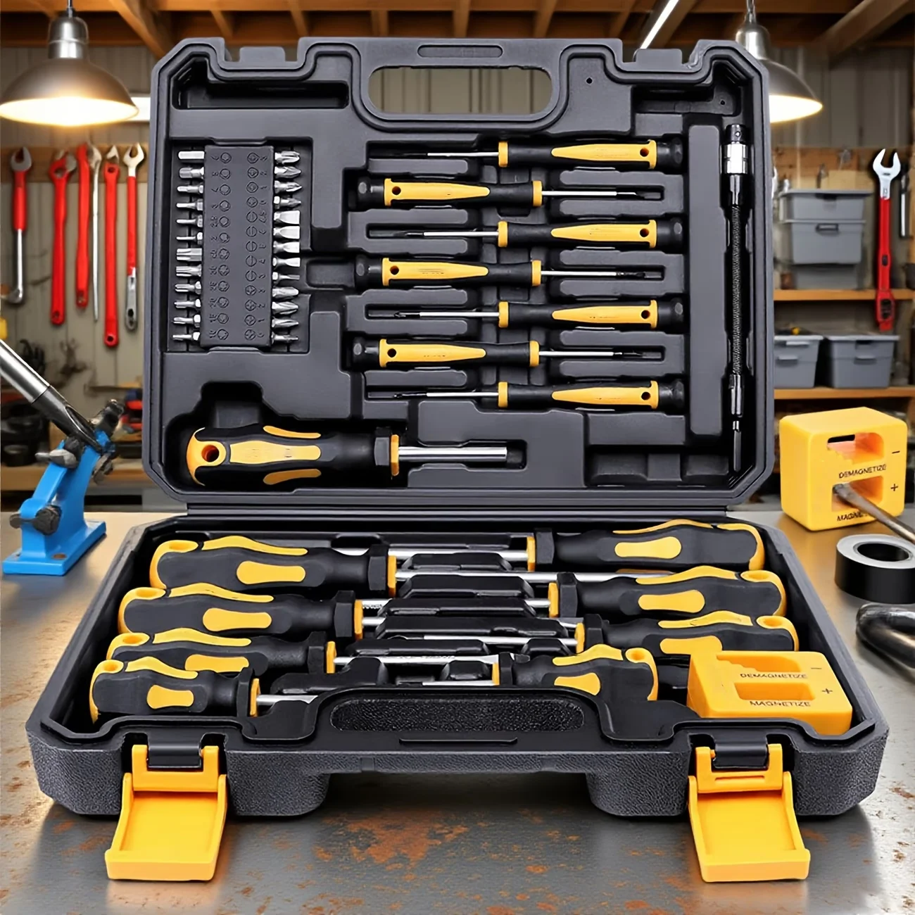 43/46pcs Heavy-Duty Chrome Vanadium Steel Magnetic Screwdriver Set with Case -Professional Slotted/Hex/Torx Bits & Magnetic Tips