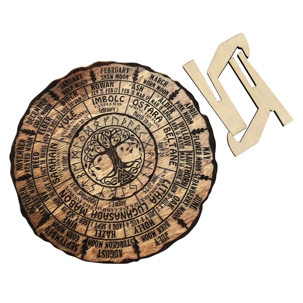 

Wooden Calendar Wheel of The Year Handmade Celestial Sign Fall Decorations for Home