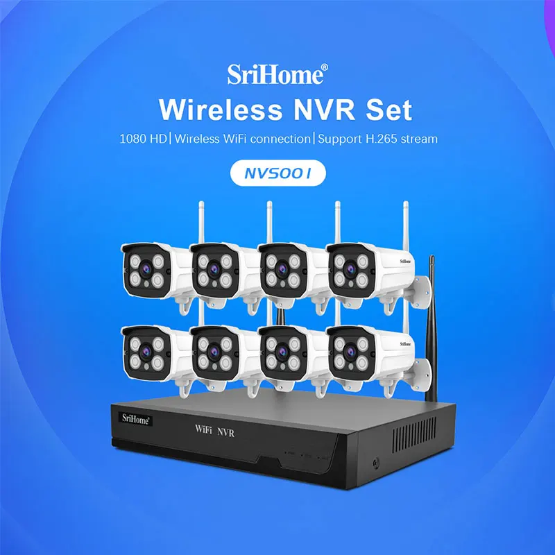 

Sricam NVS001 8CH Wifi NVR Kits 1080P Waterproof Security Protection IP Camera H.265 Network Video Surveillance CCTV Camera Kit