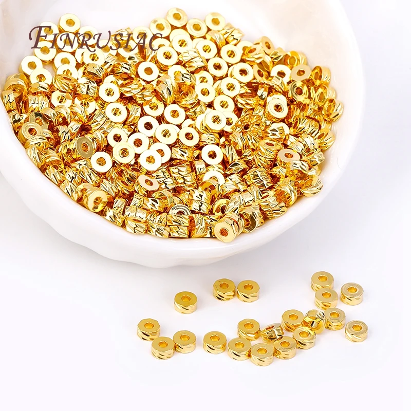 3mm 4mm 18K Gold Plated Round Diagonal-Cut Beads Brass Flat Round Spacer Beads For Bracelet Necklace DIY Beading Jewelry Making