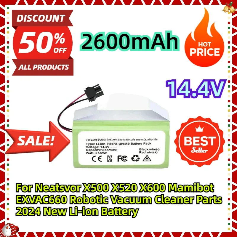 

For Neatsvor X500 X520 X600 Mamibot EXVAC660 Robotic Vacuum Cleaner Parts New Li-ion Battery 2600mAh