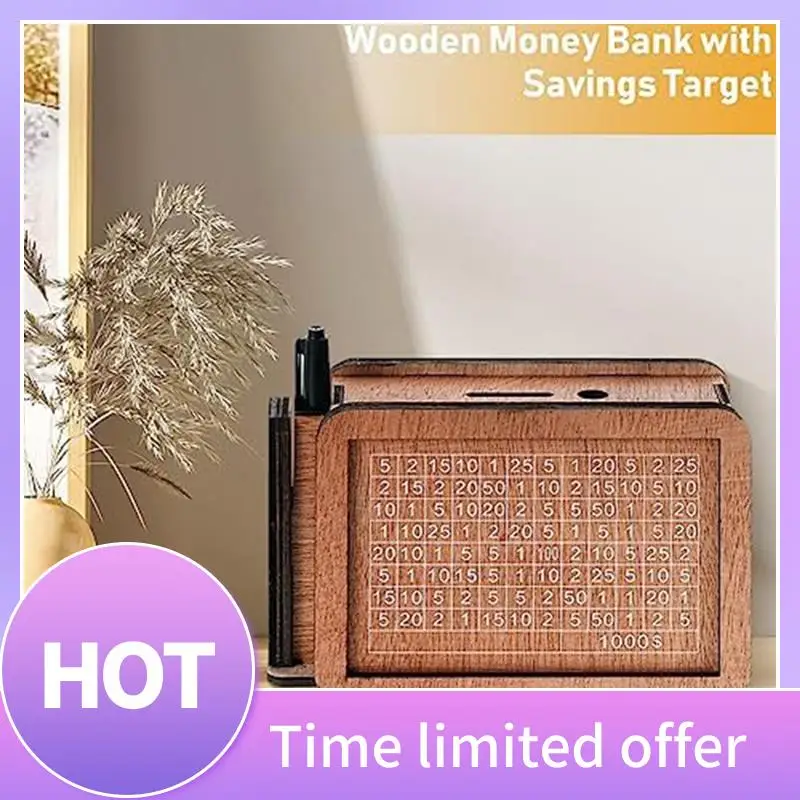 

ABFN-Скарбничка для взрослых, деревянная копилка с воротами по экономии, для автомобильного футляра, дорожная копилка для медового месяца, простая в использовании около 17 см Lon