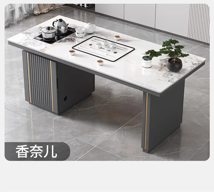 Light luxury rock slab tea table Household small Modern simple office coffee and chairs A
