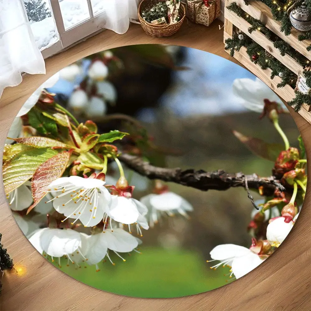 Flannel Printed Cherry Blossom Rug Spring Flower Design Natural Zen Decor Soft Floor Mat For Living Room Bedroom And Peaceful