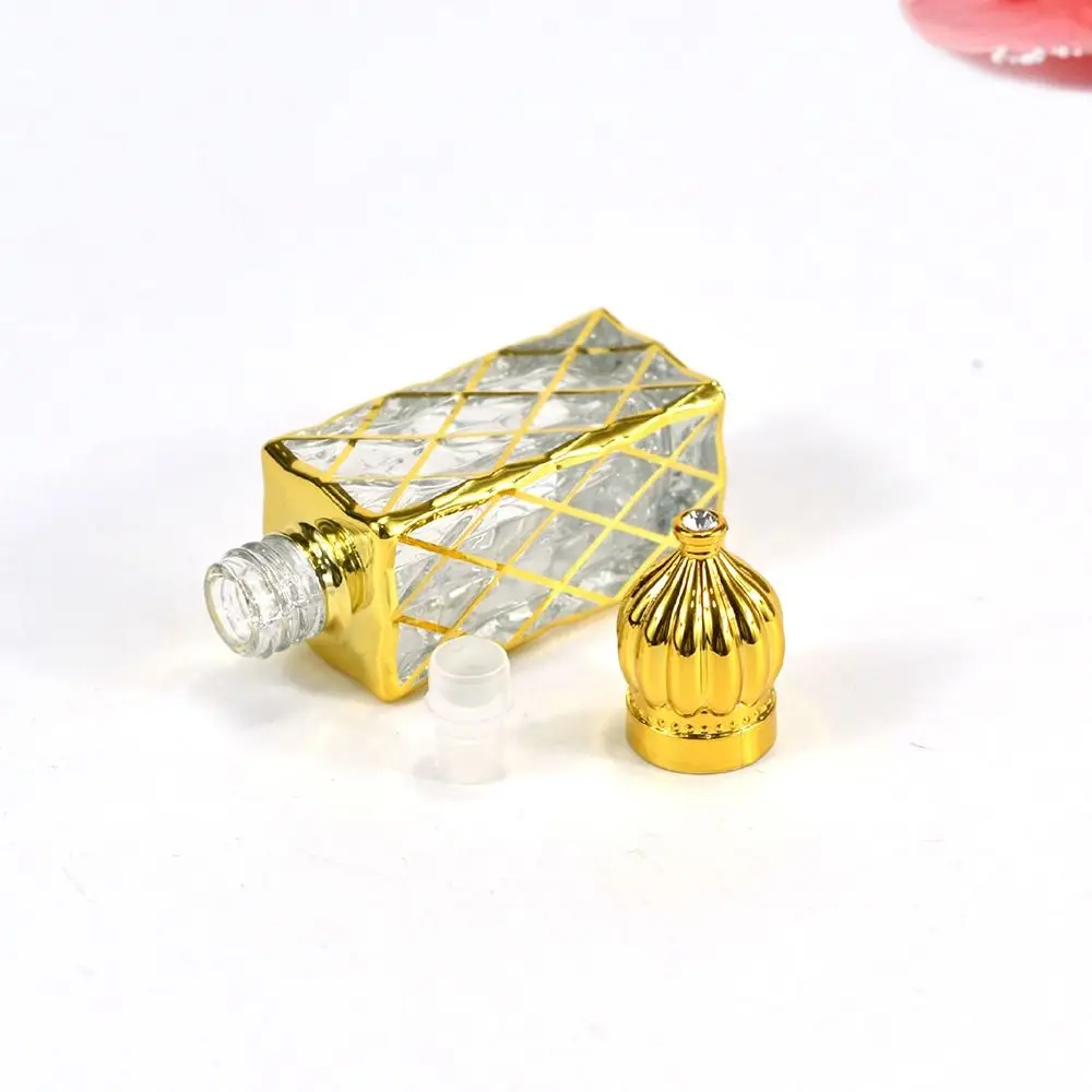 Luxury Perfume Bottles 12ml Empty Essential Oil Bottles Electroplating Transparent Gold Square Roll-on Bottle Cosmetic Container