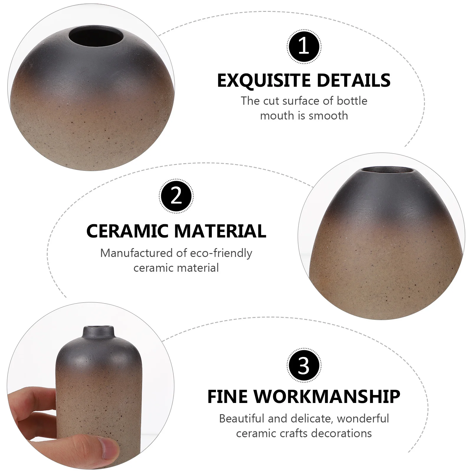 

3Pcs Vintage Ceramic Flower Vase Classic Design Multifunctional Flower Planter Home Furnishing Balcony Desk Decor