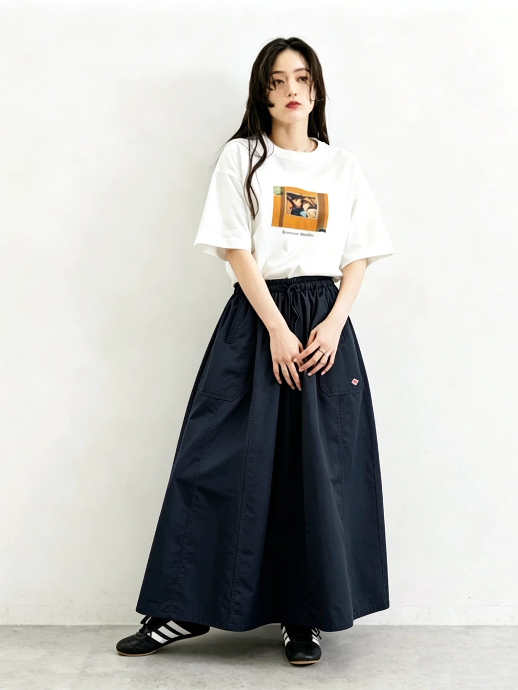 Retro Artistic Workwear Half Skirt Embroidered Pure Cotton Loose Silhouette A-Line Long Dress Chinese Style High Waist Elasti...