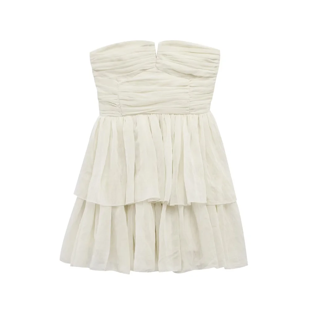 

PB&ZA2025 Women's Strapless Ruched Delicate Flowy Feminine Charming Pleated Sweetheart Neck Dress Set