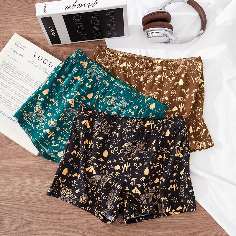 3Pack American Retro Style Mens Aro Pants Cotton Boxers Moisture Wicking Trendy Print Pajama Pants