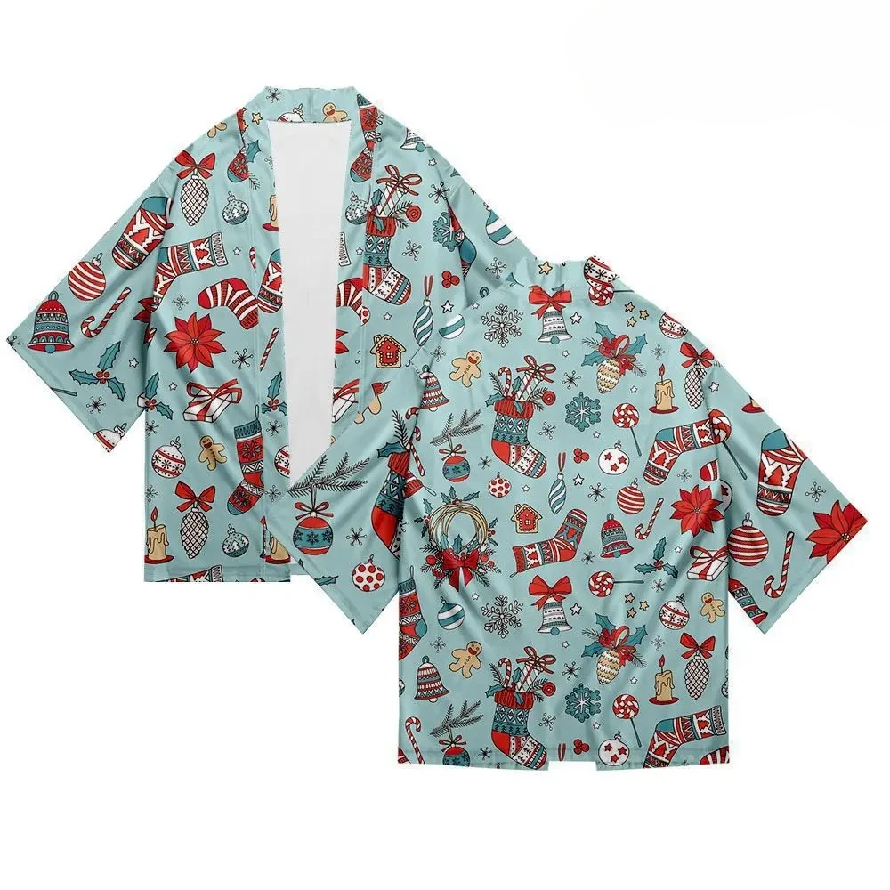 جديد وصول عناصر عيد الميلاد ندفة الثلج شجرة عيد الميلاد مريحة وغير رسمية ثلاثة أرباع الأكمام ريشة كيمونو الرأس