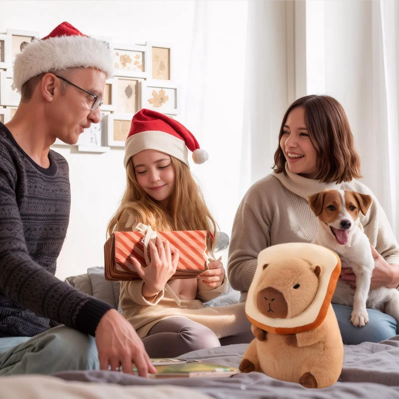 Almofada de pelúcia capivara fofa com pão, boneca macia kawaii, brinquedos bichos de pelúcia