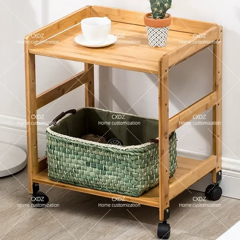 Mobile Bedside Shelf Floor to Ceiling Bedroom Industrial Style Solid Wood Printer Shelf Living Room Game Console Router Rack
