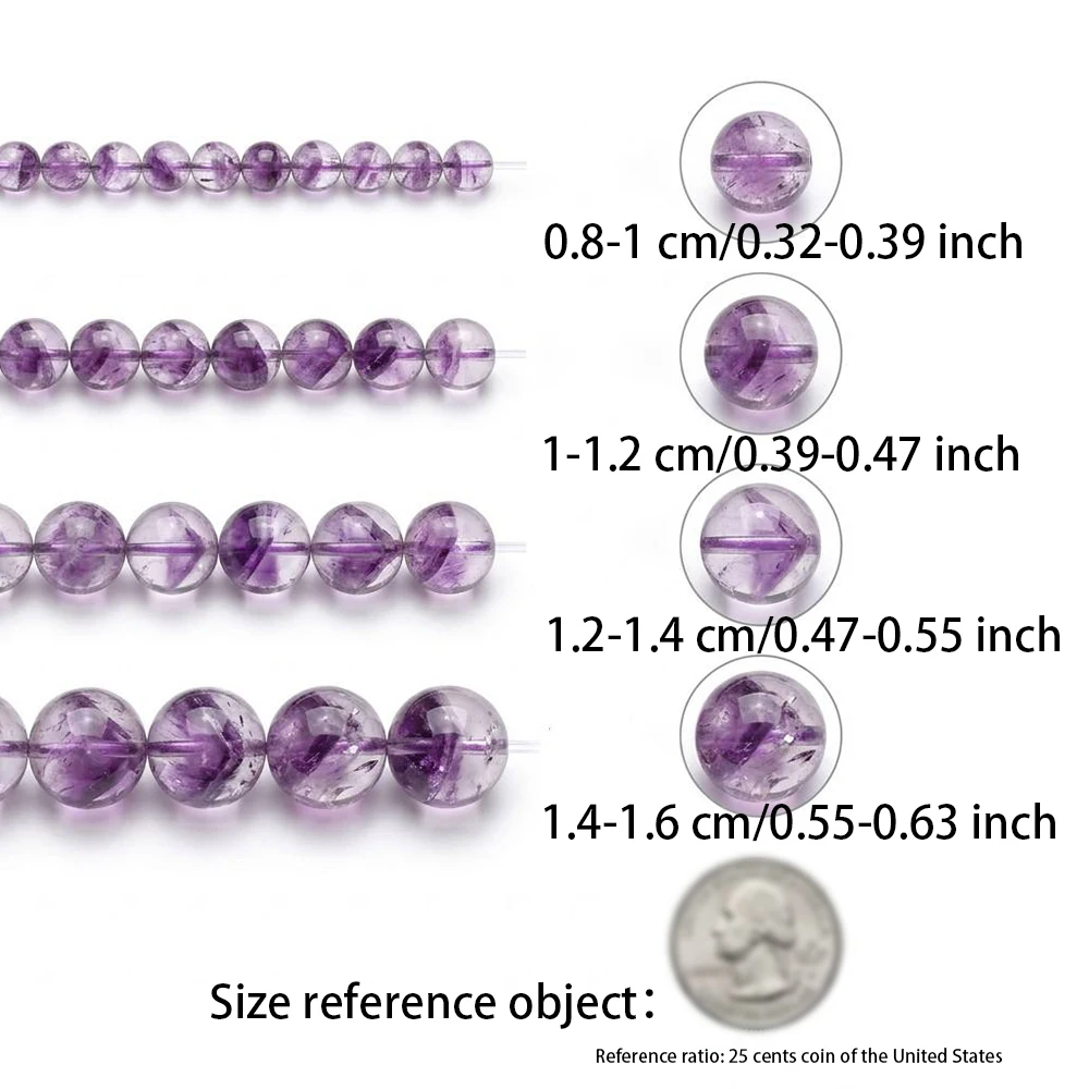 Natural Purple Phantom Quartz Loose Beads 8-16mm Round Crystal Stone Healing Energy Bead for DIY Craft Making Meditation Supplie