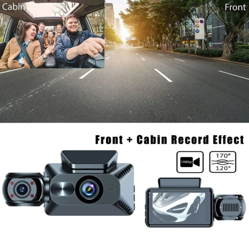 Super Sale 1080P Car Dash Cam Wifi 3 Channel Front Inside Rear Car Cam Night Vision Loop Recording Car Video Recorder Camera