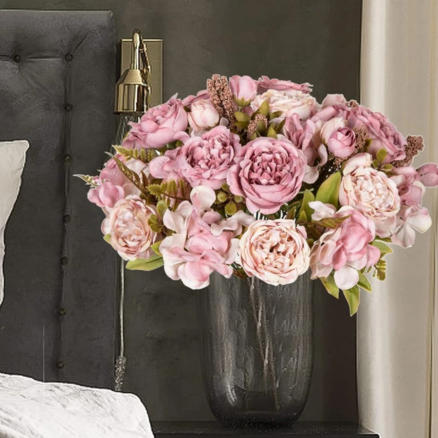 

Artificial Flowers Festival Garland Wedding Garden Rose Bud Archway Fake Peony Bouquet Vase Room Home Decoration Silk Hydrangea