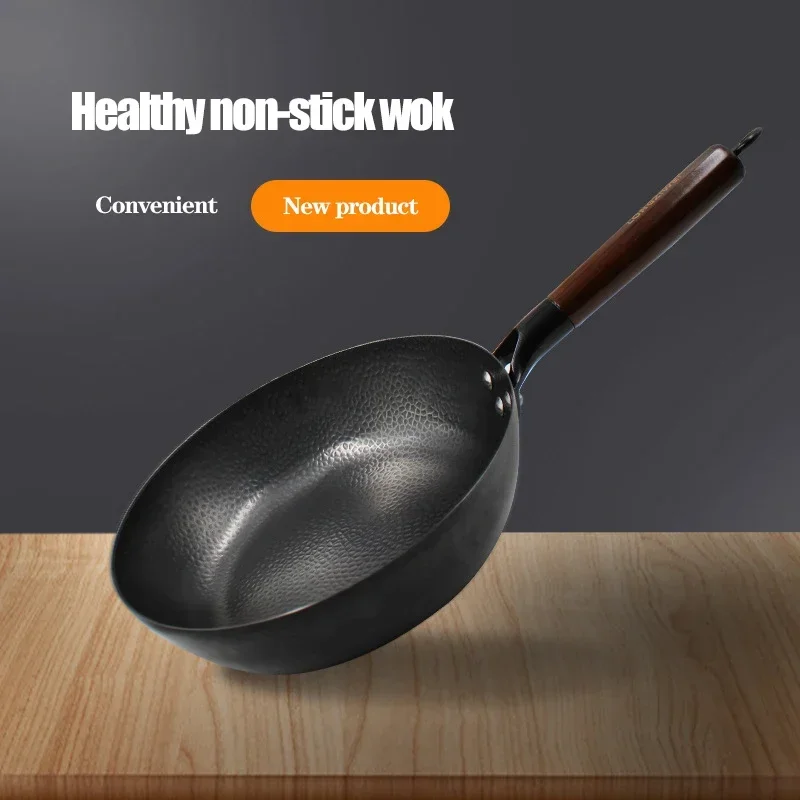 

Handmade Cast Iron Frying Pan 28cm Wok Pan Steak Non-stick Gas Stove Induction Cooker Kitchen Frying Pan